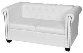 2 személyes és 3 személyes fehér műbőr Chesterfield kanapé