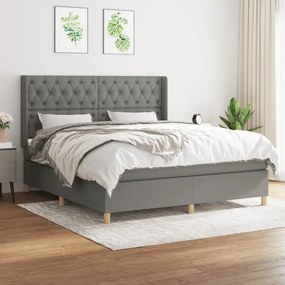 Sötétszürke szövet rugós ágy matraccal 160 x 200 cm