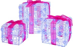 vidaXL Ajándékdoboz 60 LED-del 3 pcs Kék 20 x 20 x 20 cm Akril