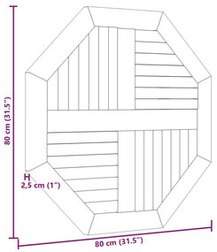 tömör tíkfa nyolcszögletű asztallap 80 x 80 x 2,5 cm