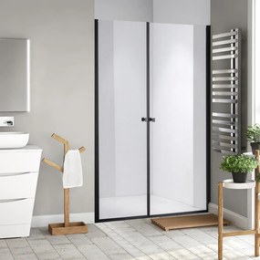 Stuxi Bari Big Black 170 cm széles aszimmetrikus kétszárnyú nyíló zuhanyajtó (70+100 cm), 6 mm vízlepergető üveggel, matt fekete profillal, 195 cm magas