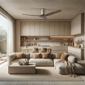 ZEVENTI - SPELLO mennyezeti ventilátor, Wi-Fi Tuya, króm/tölgy + távirányító