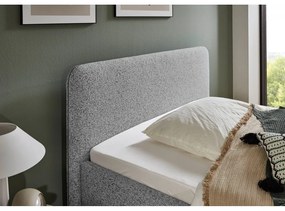 Világosszürke kárpitozott ágyneműtartós franciaágy ágyráccsal 140x200 cm Primo – Meise Möbel