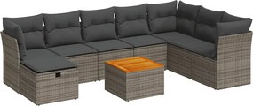 vidaXL 9 részes szürke polyrattan kerti ülőgarnitúra párnákkal