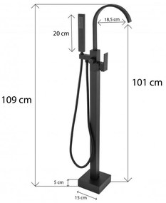 Erga Enzo, szabadon álló kádcsaptelep h-1090, fekete matt, ERG-YKA-BS.ENZO-BLK