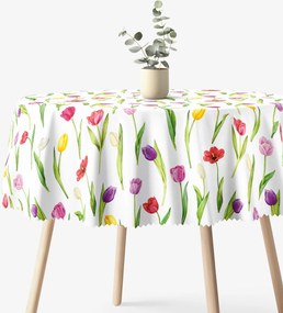 Goldea kör alakú viaszosvászon terítő - színes tulipánok Ø 140 cm
