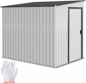 Outsunny Fém Kertiszerszám Sátor 1.5x2m Talapzattal, Kerti Sátor Csúszó Ajtóval, Lejtős Tetővel, Polcokkal, Akasztókkal és Szellőzőnyílásokkal, Fehér