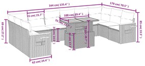 11 részes fekete polyrattan kerti ülőgarnitúra párnákkal