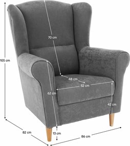 Füles fotel, szürke, CHARLOT