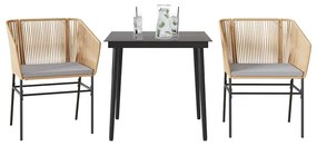 vidaXL 3 észes barna polyrattan üveg kerti étkezőgarnitúra párnával