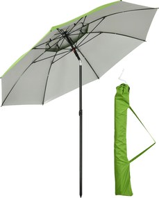Outsunny Beach Umbrella Kültéri Kerek Dönthető Fém UV30 Védelmű Napernyő, 8 Acél Bordával és Hordtáskával, Ø185 cm, Zöld | Aosom