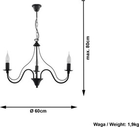 Fekete fém függőlámpa ø 60 cm Fiorano – Sollux