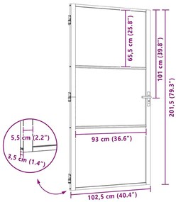 Belső Ajtó Fekete 102.5 x 201.5 cm Edzett üveg és Alumínium