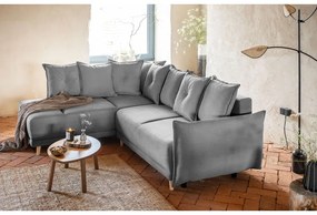 Szürke kordbársony kinyitható sarokkanapé (bal oldali) Lazy Lukka – Miuform