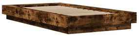 füstös tölgyszínű szerelt fa ágykeret LED-del 100 x 200 cm
