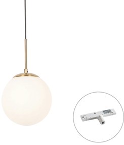 Art Deco hanglamp goud met opaal glas incl. rail adapter wit 1-fase - Slimline Flore