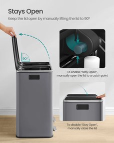 2 rekeszes pedálos recycling szemetes lágy záródással, szürke fém