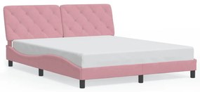 rózsaszín bársony ágykeret LED-ekkel matrac nélkül 160 x 200 cm