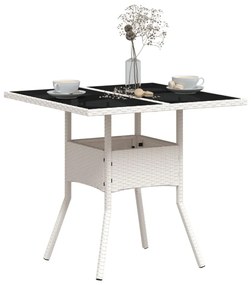 fehér polyrattan üveglapos kerti asztal 80 x 80 x 75 cm