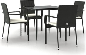 vidaXL 5 részes fekete polyrattan kerti étkezőgarnitúra párnákkal