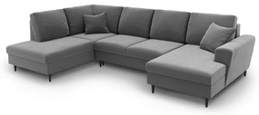 Világosszürke bársony kinyitható tárolóhelyes sarokkanapé (bal oldali-U alakú) Kyoto – Cosmopolitan Design