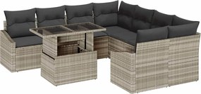 vidaXL Kerti Kanapé Szett tárolóval 9 pcs Világosszürke Poli rattan