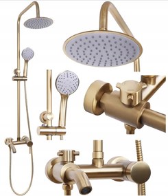 Fürdőszoba Zuhany Szett Falra szerelhető Arany Retro Esőztető Sárgaréz