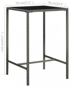 szürke polyrattan és üveg kerti bárasztal 70 x 70 x 110 cm