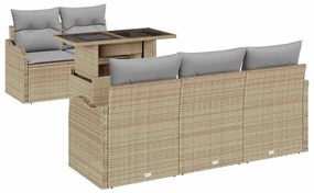 vidaXL Kerti Kanapé Szett párnával párnával 6 pcs Bézs Poly Rattan