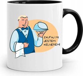 Pincérnek Bögre Fekete Bízz Bennem Pincér Vagyok, fényképes nyomattal