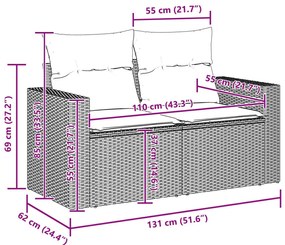 14 db-os kerti kanapé szett párnákkal bézs poli rattan akáccal, 4 db-os kerti étkező szett párnákkal bézs poli rattan akáccal