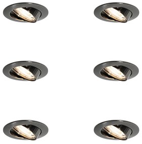 Modern Fegyverszürke Kerek Dönthető GU10 Beépíthető Spotlámpa Szett, 6 Darabos, 50 mm - Edu