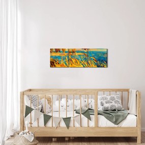Kép - naplemente a tó felett, akril festmény (órával) (90x30 cm)