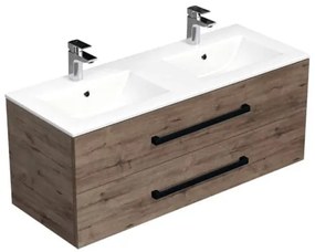 Fürdőszobaszekrény fekete fogantyúval és mosdókagylóval SAT Cube Way 120x47,5x46 cm tölgy Hickory matt CUBE46C1202DWMOD