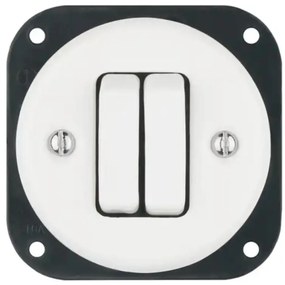 Bohemia-Design - Retro porcelán dupla kapcsoló, keret nélkül, 5-ös, fehér