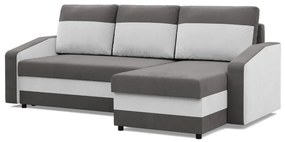 Hewlet sarokkanapé, 2 ágyneműtartóval, szövet anyag, univerzális oldal, hab töltet, szürke - fehér