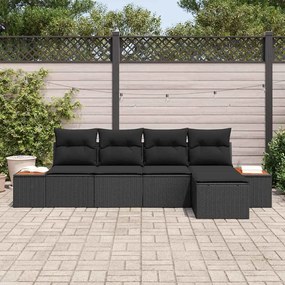 Kerti Kanapé Szett 5 pcs Fekete 184 x 62 x 85 cm Poli rattan