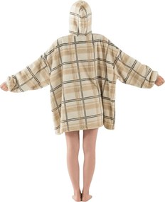 báránybunda hatású kapucnis, ujjas pléd PLAID, krém színű