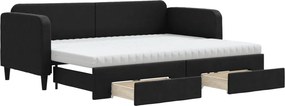 vidaXL fekete kihúzható szövet heverő fiókokkal 80 x 200 cm