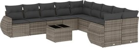 vidaXL 11 részes szürke polyrattan kerti ülőgarnitúra párnákkal