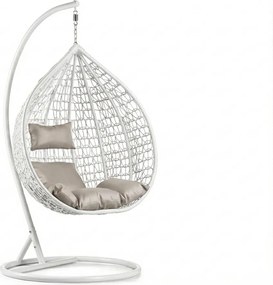 Fehér függőszék KOKON állvánnyal, világos párna