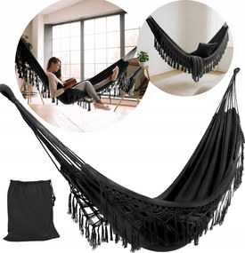 Nagy Kerti Függőágy Boho Rojtos Turista Függőágy Erkélyre Fekete