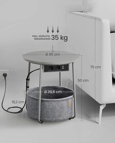 Kerek dohányzóasztal usb töltő porttal, kis asztal aljzattal, szürke-palaszürke