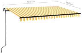 sárga és fehér kézzel kihúzható LED-es napellenző 400 x 350 cm