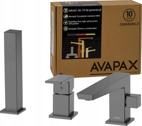 Kádtöltő csaptelep álló 3 lyukú zuhanytálca gun metal Avapax