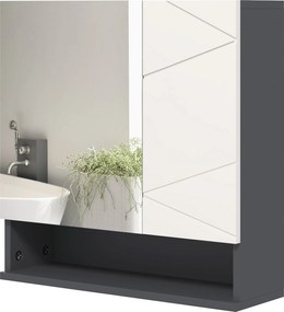 kleankin Fürdőszoba Szekrény Tükörrel és 2 Ajtóval, Fali Fürdőszoba Tükrös Szekrény Állítható Polcokkal, Fa, 55x17x55cm, Szürke | Aosom