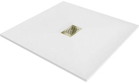 Mexen Hugo négyzet alakú SMC zuhanytálca 100 x 100 cm, fehér, arany takaró - 42101010-G