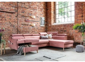 Világos rózsaszín bársony kinyitható sarokkanapé (jobb oldali-"U" alakú) Sweet Harmony – Miuform