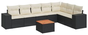 8 részes fekete polyrattan kerti ülőgarnitúra párnákkal