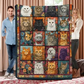 Takaró takaró színes ágytakaró Macskák cica kollázs ala patchwork 150x200cm